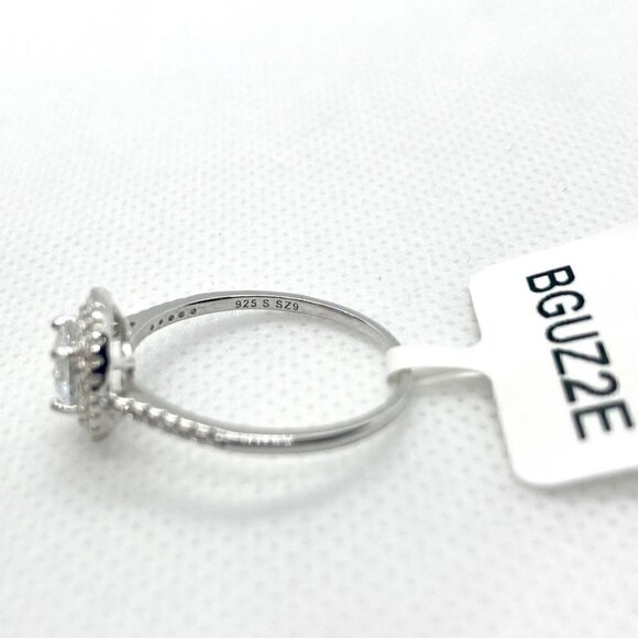 𝅺SIZE 9 925 Round Cut CZ Halo Ring - Picture 8 of 12